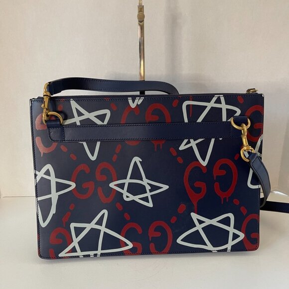 Gucci 445597 Ghost GG Stars Big Pouch Multicolor Leather Clutch (152481) - Picture 2 of 9